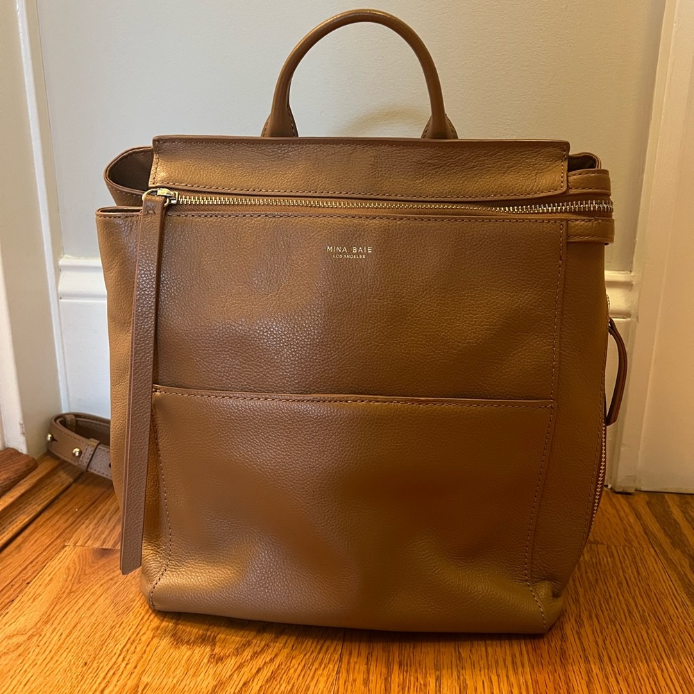 Mina Baie Mini Harper Leather Backpack in Tan